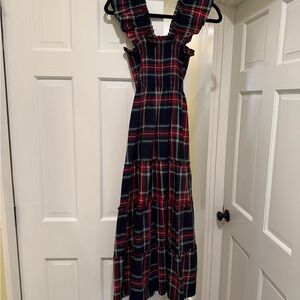 Hill House Navy and Red Plaid Maxi Dress